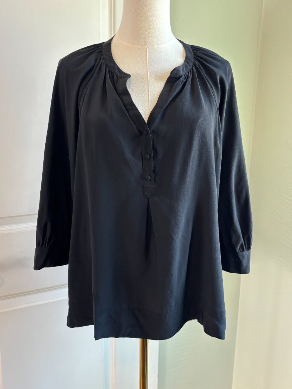 Bundle 2/$30! Joie Black Silk Popover Blouse XS 3/4 Sleeve Boho Peasant